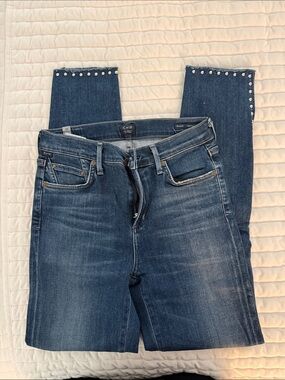 Citizens Of Humanity Dark Blue Skinny Jeans with Studded Hem